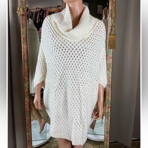 Parkhurst Ivory Pullover Poncho Sweater Dress Sz s/m Cowl Collar Wool Alpaca